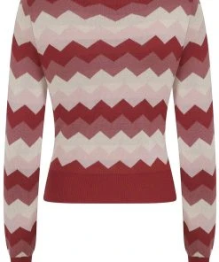 Collectif Machi Zig Zag Knitted 70's Top Red New In