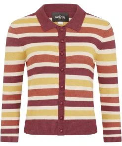 Collectif Enza Retro Striped 60's Cardigan Brown