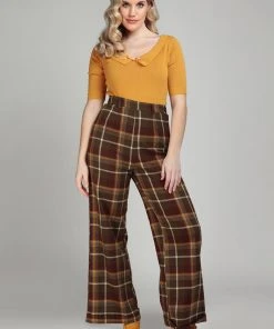 Collectif Baylee Mosshill Check 40's Trousers Brown New In