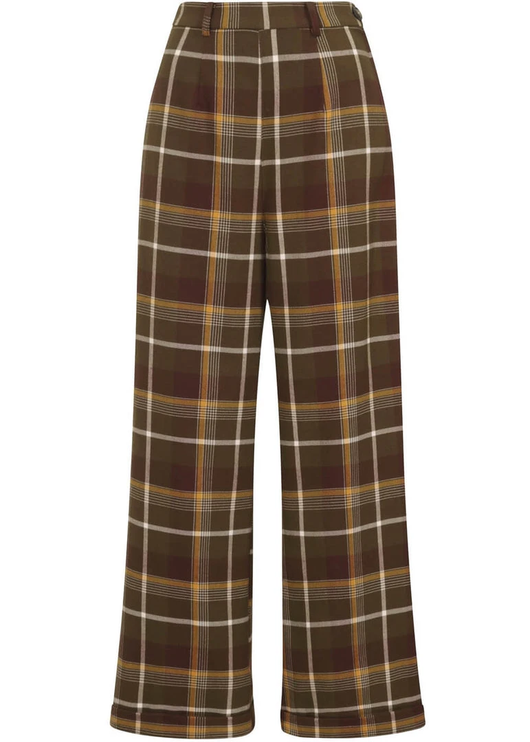 Collectif Baylee Mosshill Check 40's Trousers Brown New In
