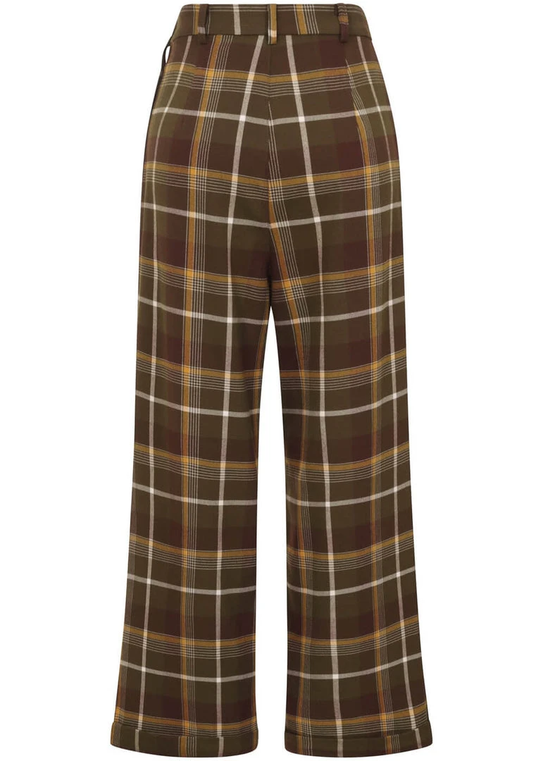 Collectif Baylee Mosshill Check 40's Trousers Brown New In