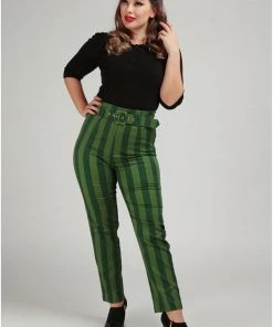 Collectif Thea Garden Stripes 60's Trousers Green New In