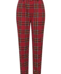 Collectif Thea Berry Check 60's Trousers Red New In
