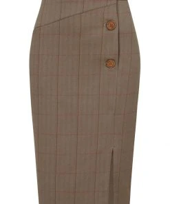 Collectif Sloan Herringbone 40's Pencil Skirt Brown New In