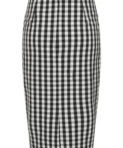 New In Collectif Lorrina Gingham 60's Pencil Skirt Black White