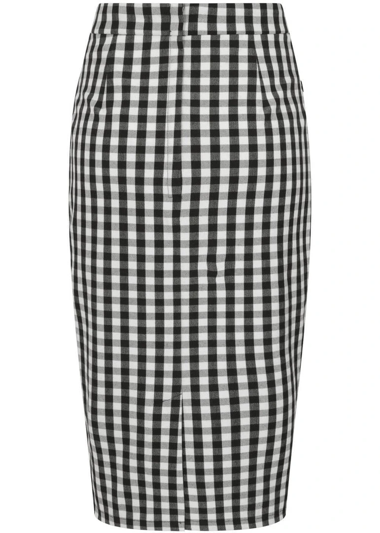 New In Collectif Lorrina Gingham 60's Pencil Skirt Black White