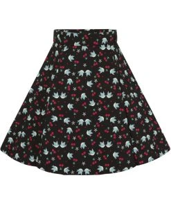 New In Collectif Trinette Swallows & Cherries 50's Swing Skirt Multi