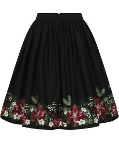 Collectif Jasmine Festive Floral 50's Swing Skirt Black New In