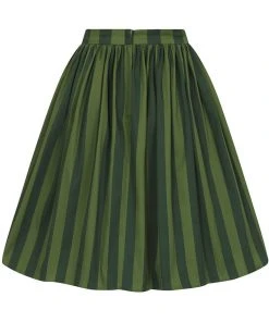 Collectif Jasmine Garden Stripes 50's Swing Skirt Green