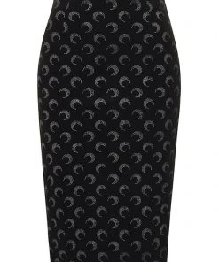 Collectif Polly Glitter Moon Velvet 50's Pencil Skirt Black