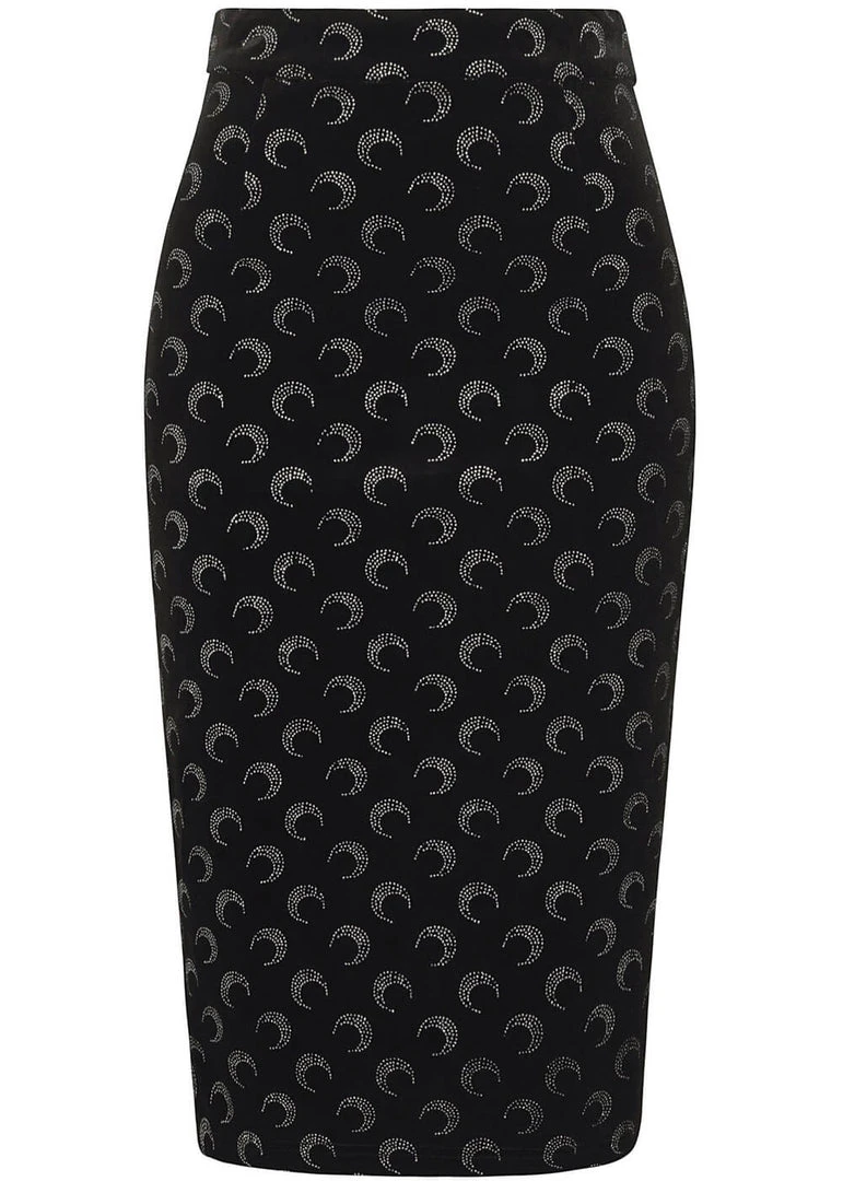 Collectif Polly Glitter Moon Velvet 50's Pencil Skirt Black