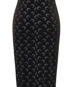Collectif Polly Glitter Moon Velvet 50's Pencil Skirt Black