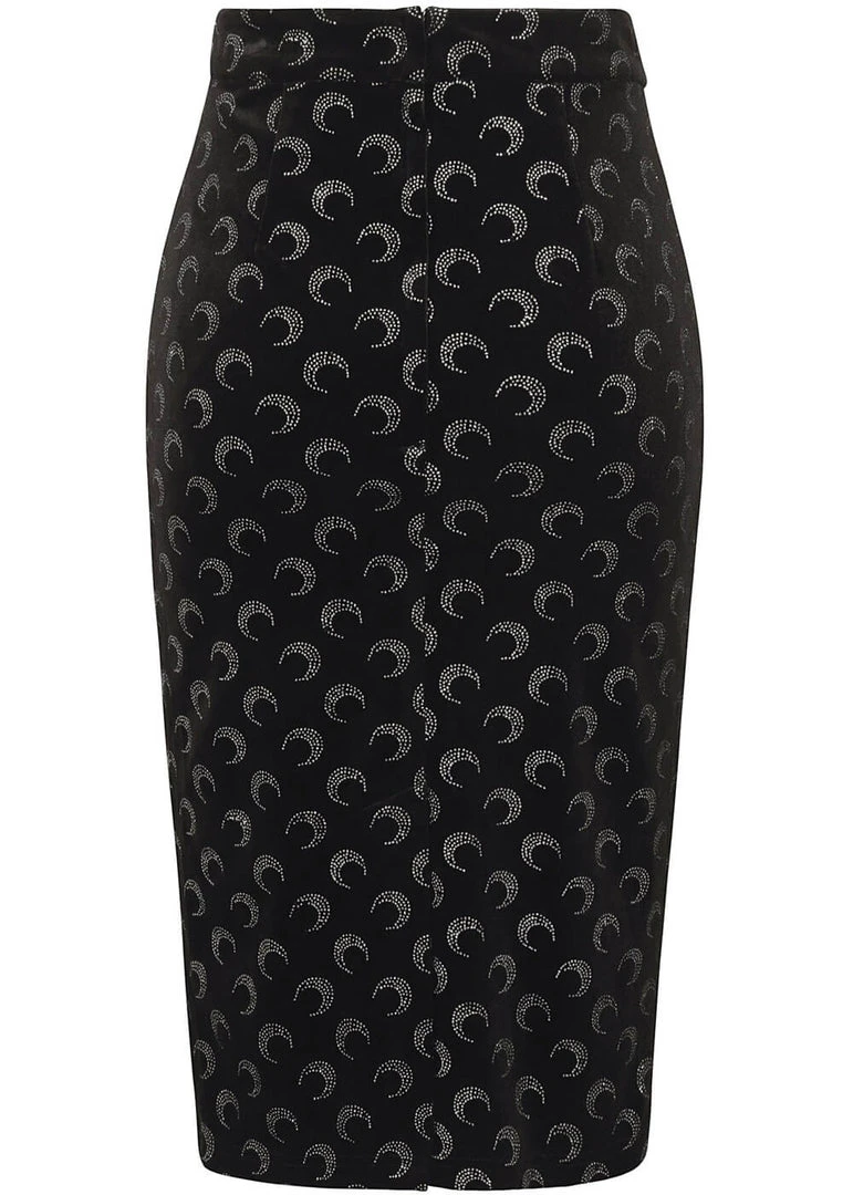 Collectif Polly Glitter Moon Velvet 50's Pencil Skirt Black