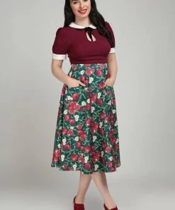 New In Collectif Silvia Pomegranata 50's Swing Skirt Teal