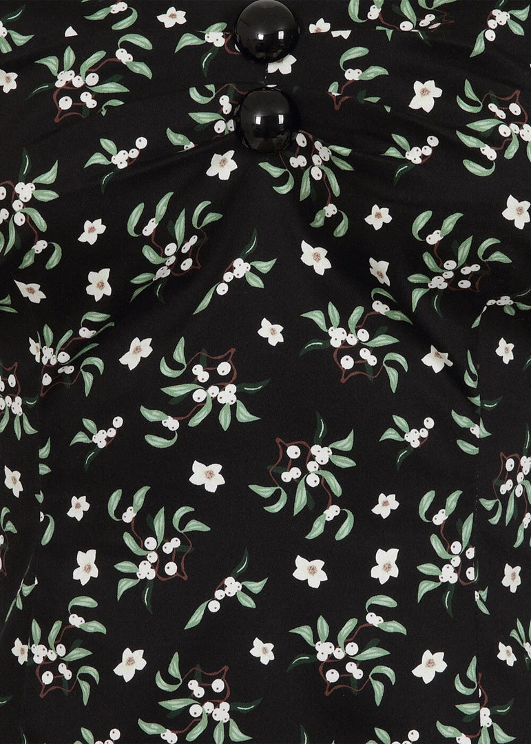 Collectif Dolores Berry Floral 50's Top Black New In