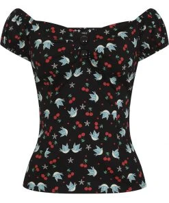 Collectif Dolores Swallows & Cherries 50's Top In Multi