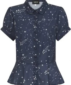 Collectif Mary Grace Zodiac Constellation 40's Blouse Blue New In