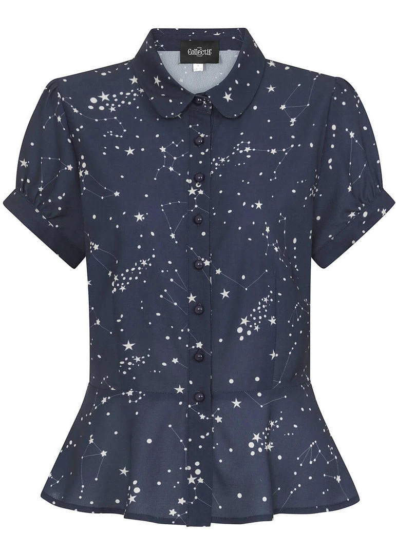 Collectif Mary Grace Zodiac Constellation 40's Blouse Blue New In