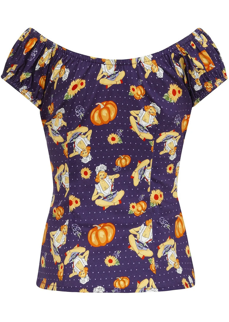 New In Collectif Lorena Pumpkin Pinup 50's Top Multicolour