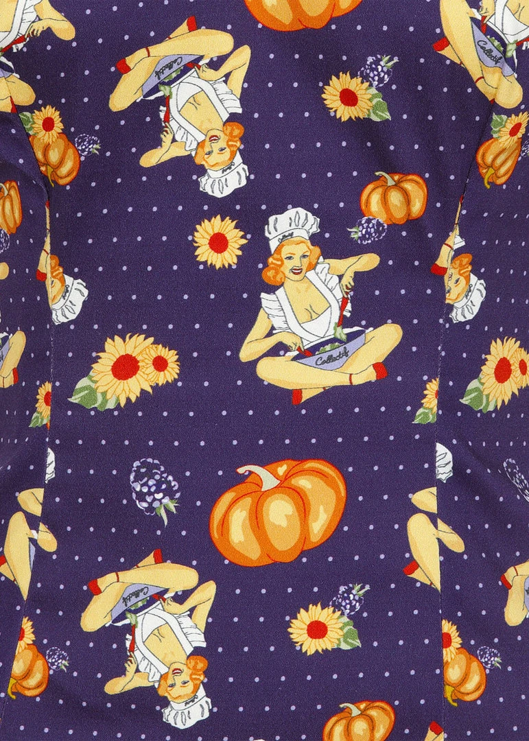 New In Collectif Lorena Pumpkin Pinup 50's Top Multicolour
