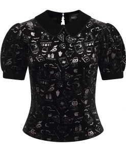 Collectif Peta Spooky Velvet 40's Top Black New In