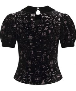 Collectif Peta Spooky Velvet 40's Top Black New In