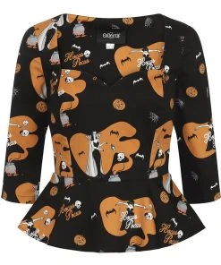 Collectif Carletta Hocus Pocus 50's Peplum Top Black New In