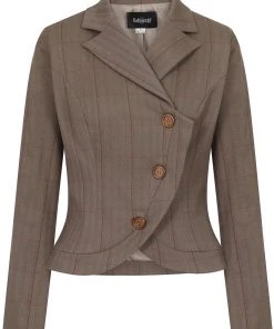 New In Collectif Lea Herringbone 40's Riding Jacket Brown