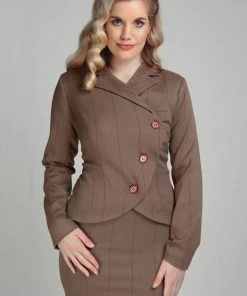 New In Collectif Lea Herringbone 40's Riding Jacket Brown