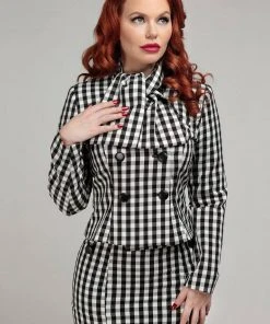 New In Collectif Lorrina Gingham 60's Jacket Black White