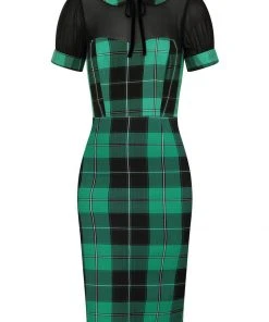 New In Collectif Mac Foliage Check 40's Pencil Dress Multi