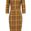 New In Collectif Cheyenne Moonhill Check 50's Pencil Dress Mustard