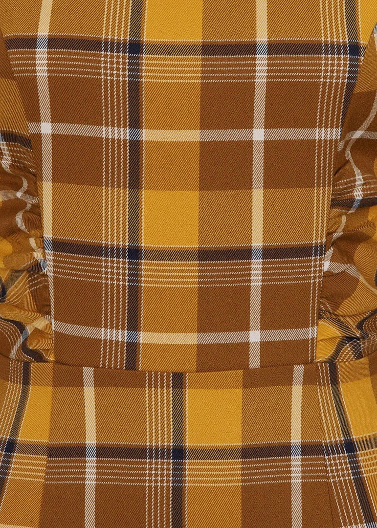 New In Collectif Cheyenne Moonhill Check 50's Pencil Dress Mustard