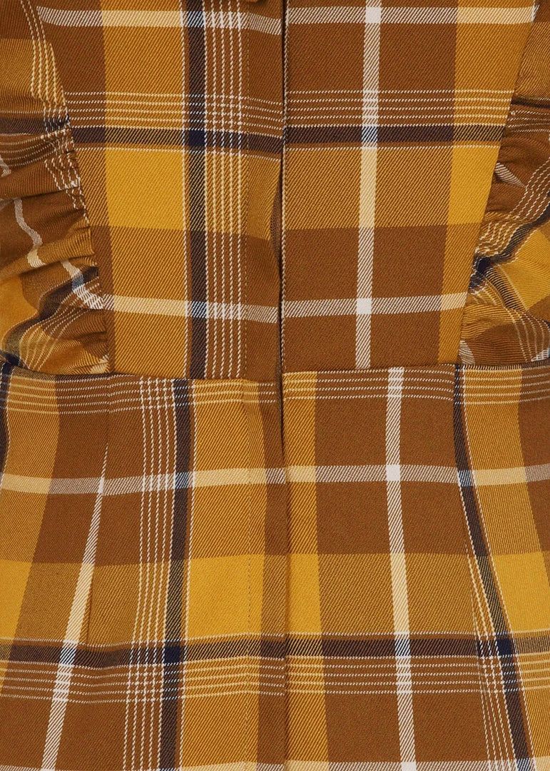 New In Collectif Cheyenne Moonhill Check 50's Pencil Dress Mustard