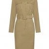 Collectif Brunel Safari 70's Pencil Dress Beige