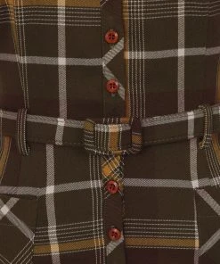 Collectif Caterina Mosshill Check 40's Pencil Dress Brown