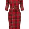New In Collectif Adeline Berry Check 50's Pencil Dress Red