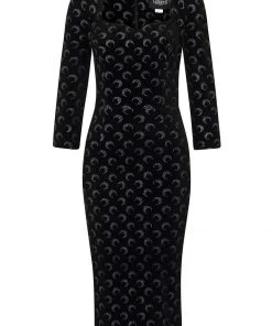 Collectif Vanessa Glitter Moon Velvet 50's Pencil Dress Black