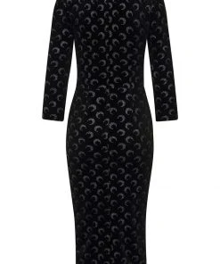 Collectif Vanessa Glitter Moon Velvet 50's Pencil Dress Black