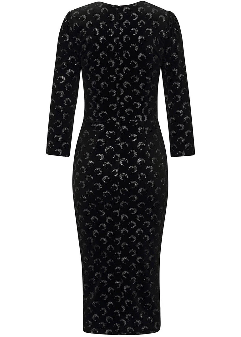Collectif Vanessa Glitter Moon Velvet 50's Pencil Dress Black