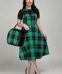 Collectif Mac Foliage Check 40's Swing Dress Multi New In