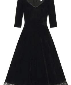 Collectif Lacey Velvet 50's Swing Dress Black New In