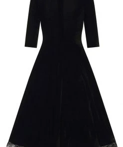Collectif Lacey Velvet 50's Swing Dress Black New In