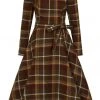Collectif Arwen Mosshill Check 40's Swing Dress Brown New In