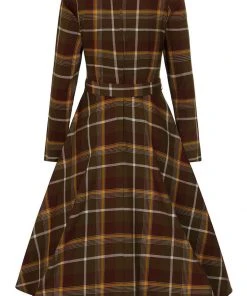 Collectif Arwen Mosshill Check 40's Swing Dress Brown New In