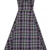 New In Collectif Dolores Hocus Pocus Check 50's Swing Dress Lilac