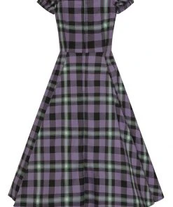 New In Collectif Dolores Hocus Pocus Check 50's Swing Dress Lilac