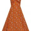 Collectif Dolores Hoot Hoot Owl 50's Swing Dress Orange New In