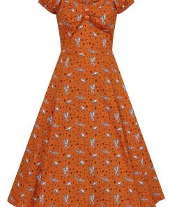 Collectif Dolores Hoot Hoot Owl 50's Swing Dress Orange New In