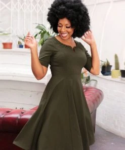 Collectif Barker 40's Swing Dress Green